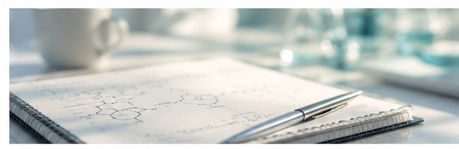 Scientific research notebook with chemical sketches