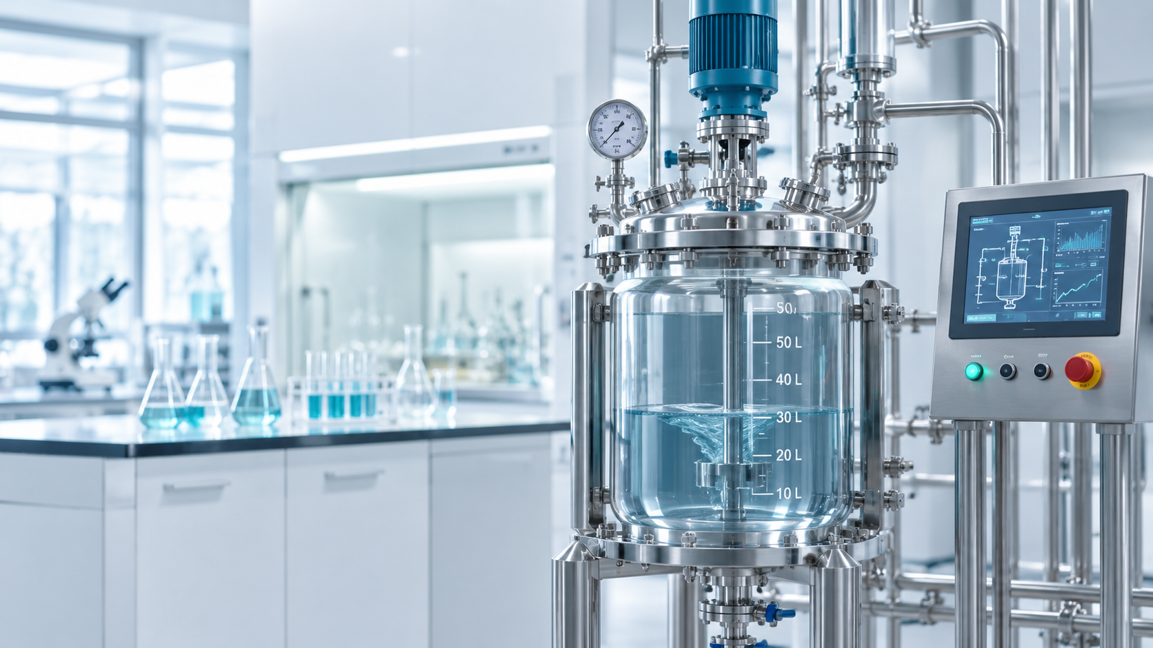 Clean pilot-scale reactor in a modern chemical laboratory